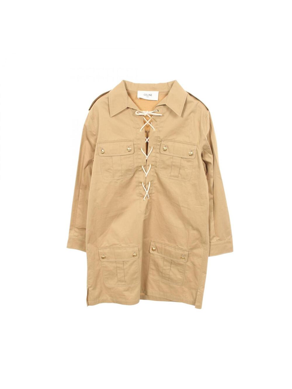 Celine Safari Mini Dress Cotton Beige #279651C84B